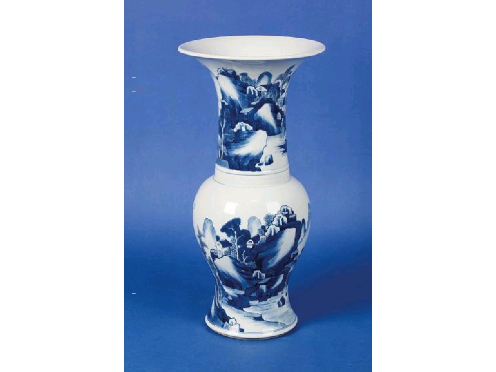 Appraisal: A CHINESE BLUE AND WHITE YEN-YEN VASE decorated in underglaze