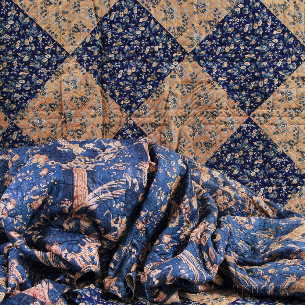 Appraisal: Blue Printed Cotton Quilted Bedcover and a Floral Printed Cotton