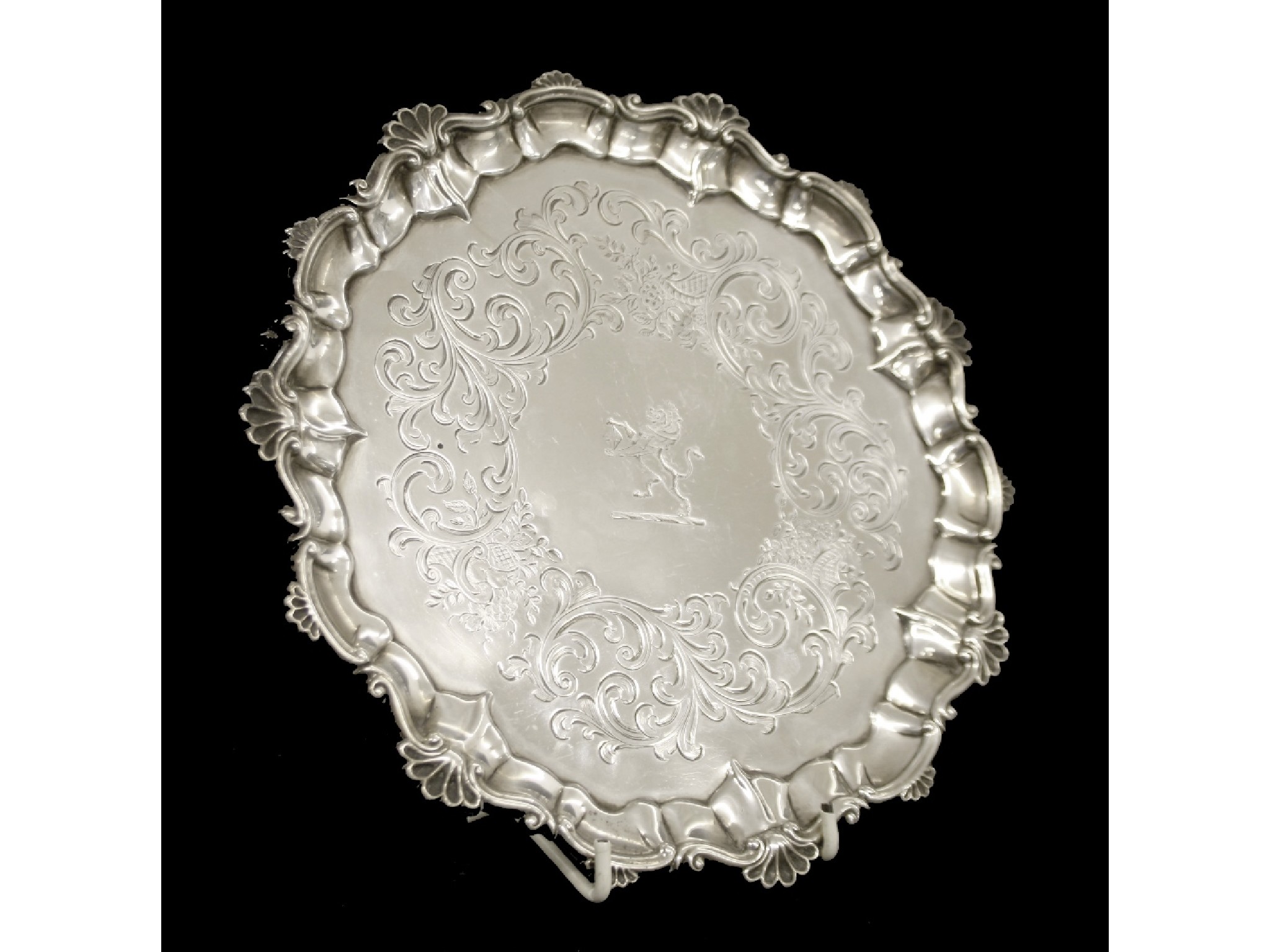 Appraisal: Victorian silver salver with cast scallop shell rim and engraved