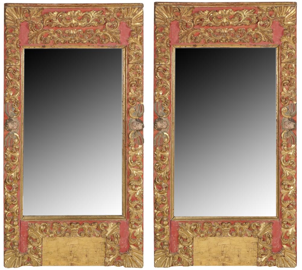 Appraisal: PAIR OF BAROQUE STYLE PAINTED GILT MIRRORSeach with flat mirror