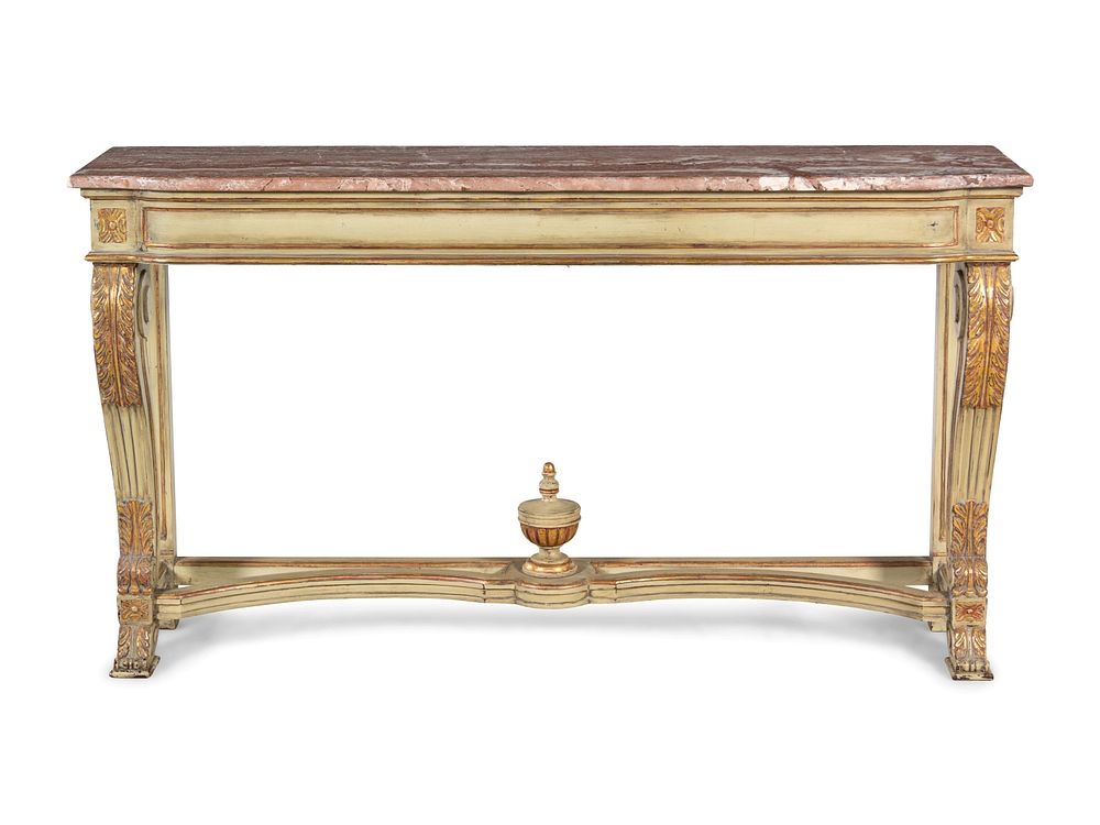 Appraisal: A Louis XVI Style Painted and Parcel Gilt Marble-Top Console