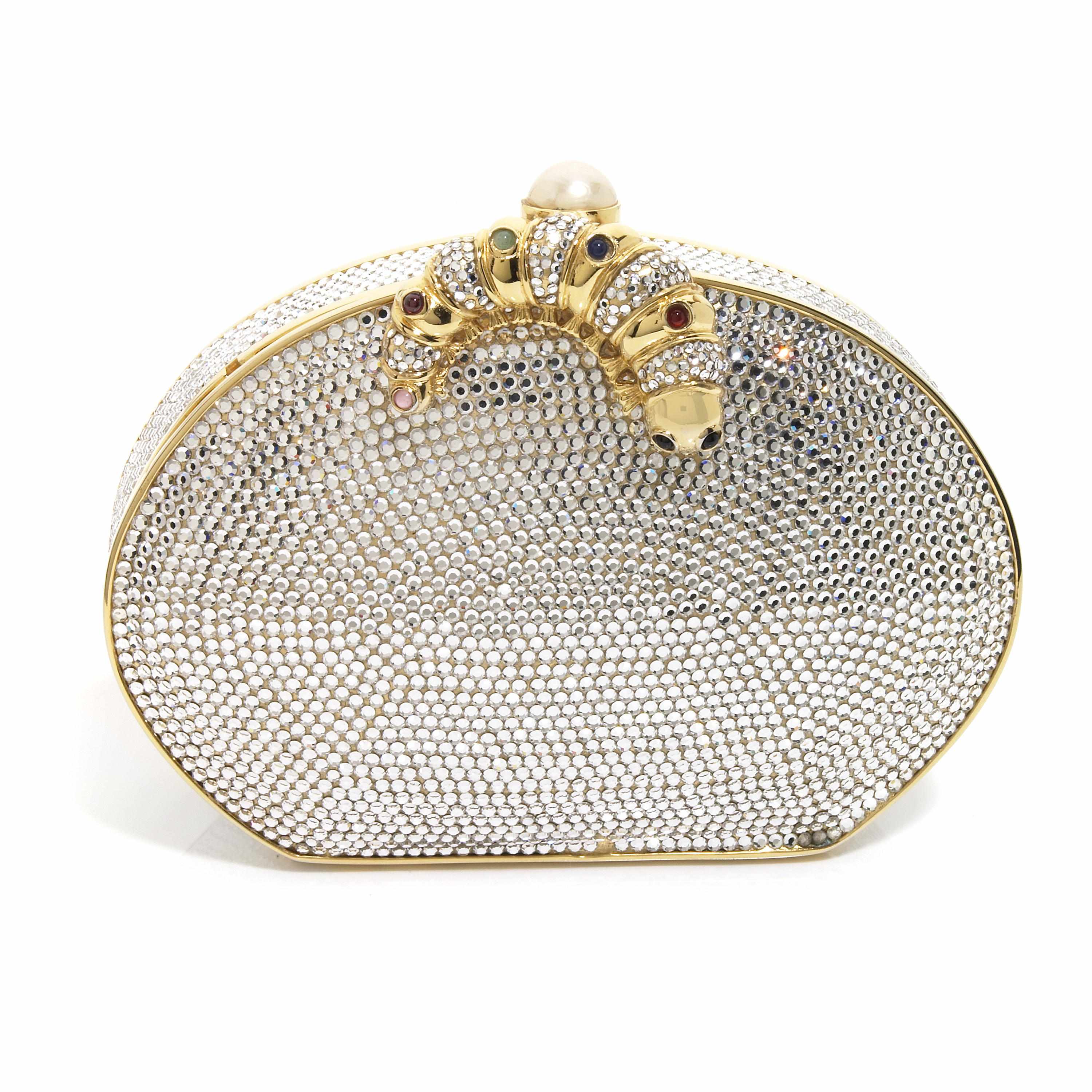 Appraisal: A silver crystal purse with a semi-precious stone caterpillar motif