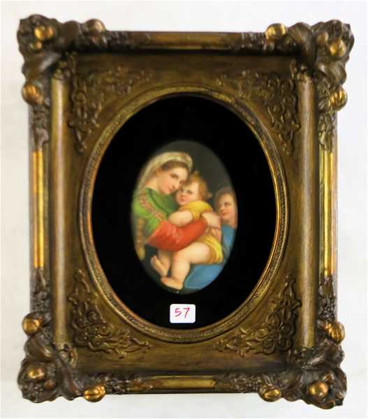 Appraisal: HOLY FAMILY MINIATURE PAINTING ON PORCELAIN PLAQUE hand painted over