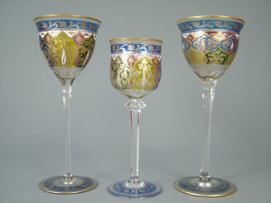 Appraisal: Two continental enamelled Hock glasses and an enamelled white wine