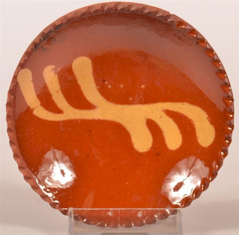 Appraisal: th C Slip Decorated Redware Tody Plate Exceptional th C