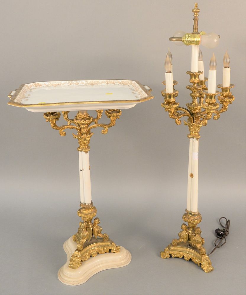 Appraisal: Pair of French bronze candelabras one made into small table