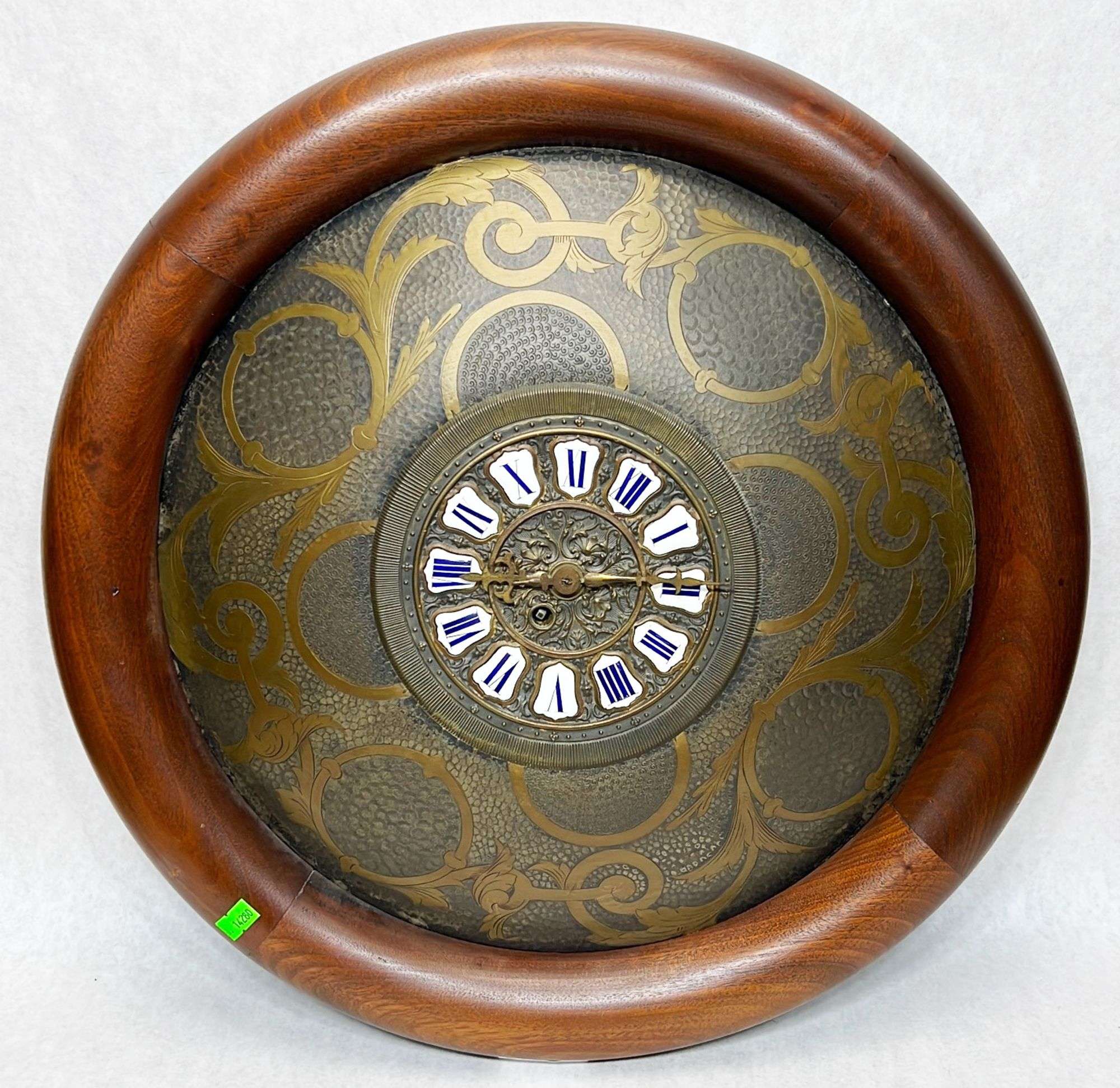 Appraisal: Hammered engraved copper wall clock thC Measures in diameter Not