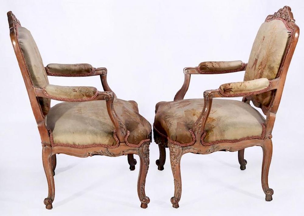 Appraisal: A PAIR TH C LOUIS XV-STYLE FAUTEUILS EN CABRIOL Each