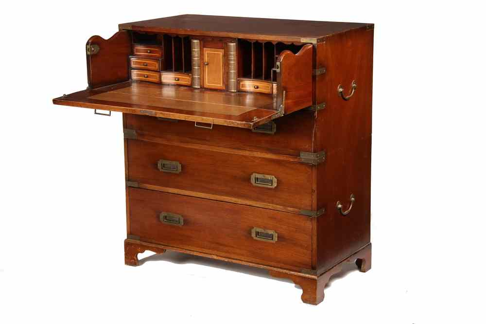 Appraisal: ENGLISH CAMPAIGN CHEST DESK - th c English Mahogany Two-Part