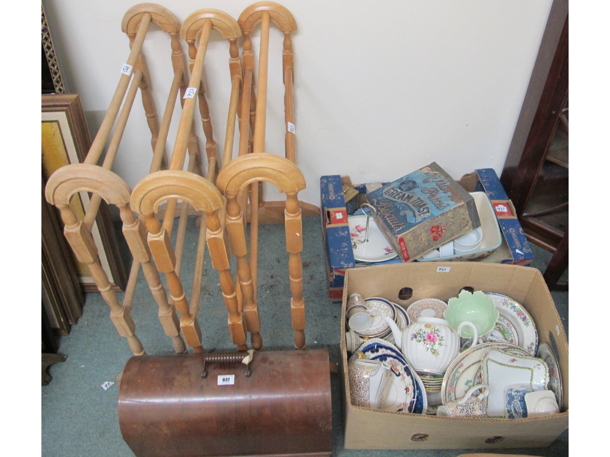 Appraisal: Two boxes of ceramics three towel rails a Singer sewing