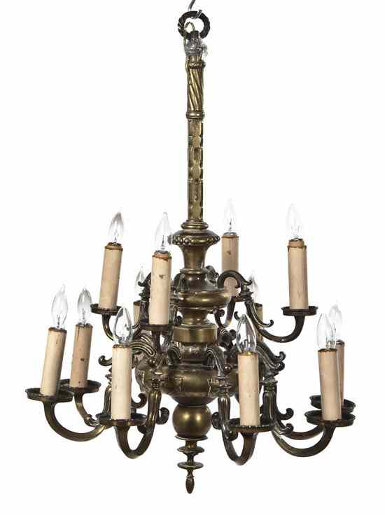 Appraisal: A Dutch Baroque Twelve-Light Chandelier having a baluster form standard