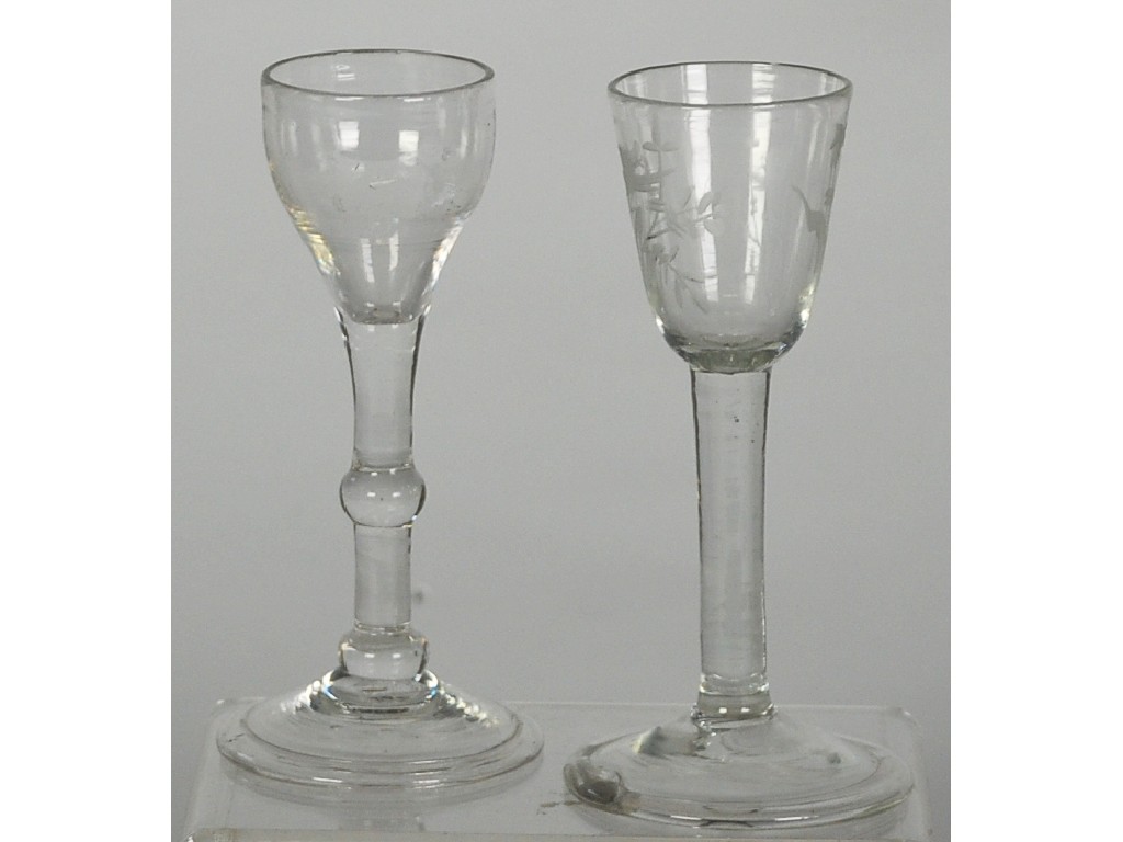 Appraisal: EIGHTEENTH CENTURY DRINKING GLASS with small funnel shape bowl and