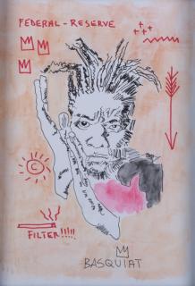 Appraisal: Basquiat Mixed Media on Paper Federal Reserve Jean-Michel Basquiat American