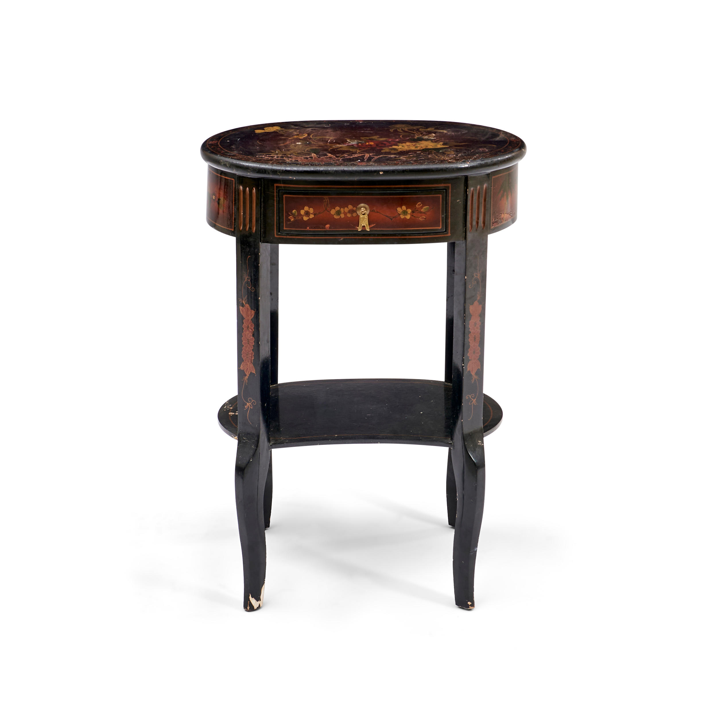 Appraisal: Chinese Lacquered Side Table the top decorated with floral and