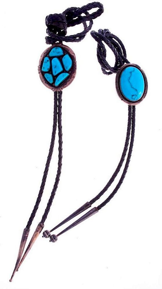 Appraisal: NAVAJO BOLOS Two Vintage Navajo bolo ties turquoise and silver