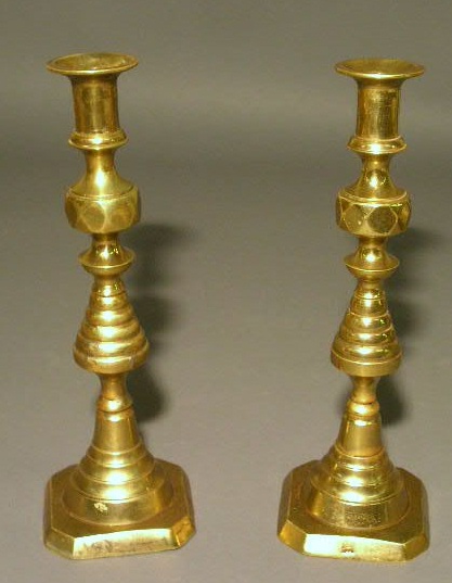 Appraisal: Pair of Victorian brass candlesticks c h