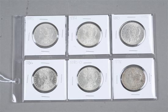 Appraisal: SIX MORGAN SILVER DOLLARS Years -O