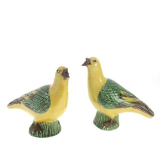 Appraisal: Pair Chinese Sancai glazed porcelain birds Pair Chinese Sancai glazed