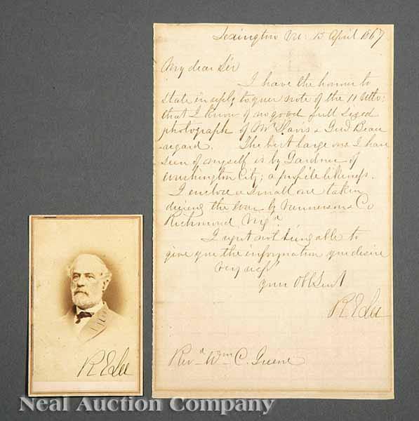 Appraisal: An Autograph Letter Signed by Robert E Lee Accompanied by