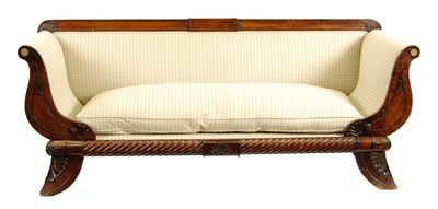 Appraisal: A th century mahogany sofa in Grecian revival style decorated