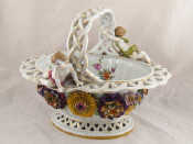 Appraisal: A th century German reticulated porcelain basket decorated with floral