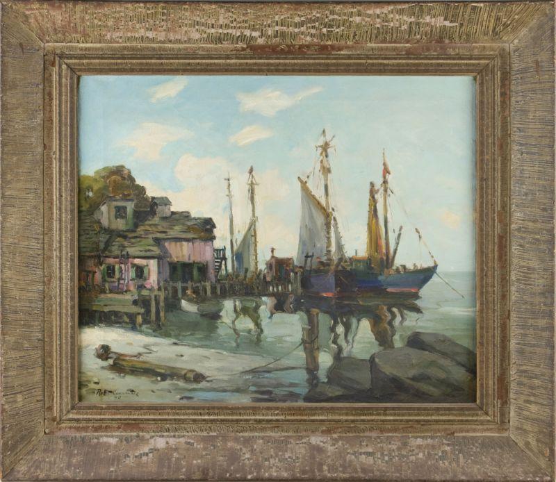 Appraisal: Robert Connavale th c Fishing Boats Maine oil on canvas