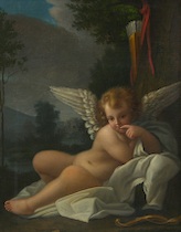 Appraisal: Unknown Artist Continental School th Century A recumbent Cupid with