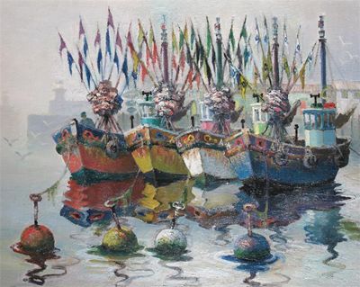 Appraisal: Ken Leech th Century Crabbers Audierne Brittany Signed dated '