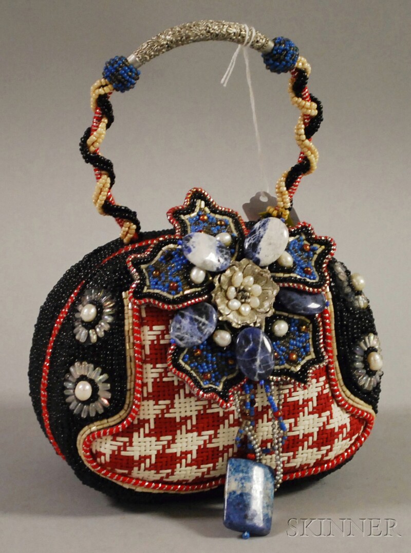 Appraisal: Early Mary Frances Beaded Purse labeled with red and white