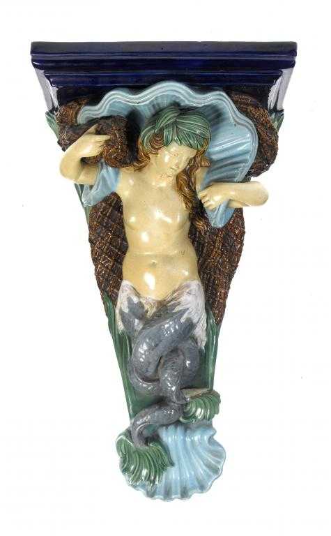 Appraisal: A THOMAS FORESTER MAJOLICA WALL BRACKET the rectangular moulded cobalt