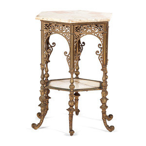 Appraisal: A Gilt Metal Onyx-Top Table Late th Century Height x