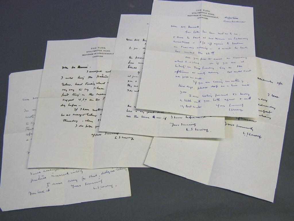 Appraisal: FIVE SINGLE PAGE HAND WRITTEN LETTERS FROM L S LOWRY