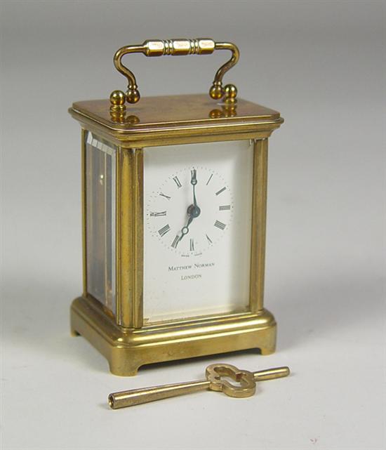 Appraisal: Miniature Brass Carriage Clock Dial signed Matthew Norman London Beveled