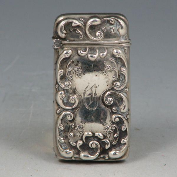 Appraisal: British sterling silver match holder or safe with floral design