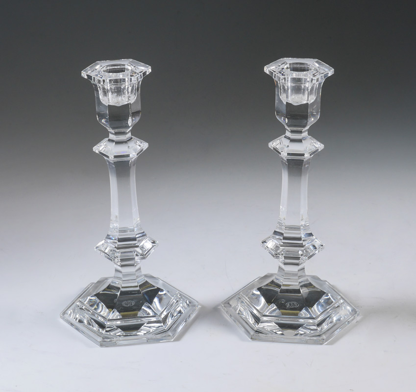 Appraisal: PAIR BACCARAT CRYSTAL CANDLESTICKS Signed on base measures '' h