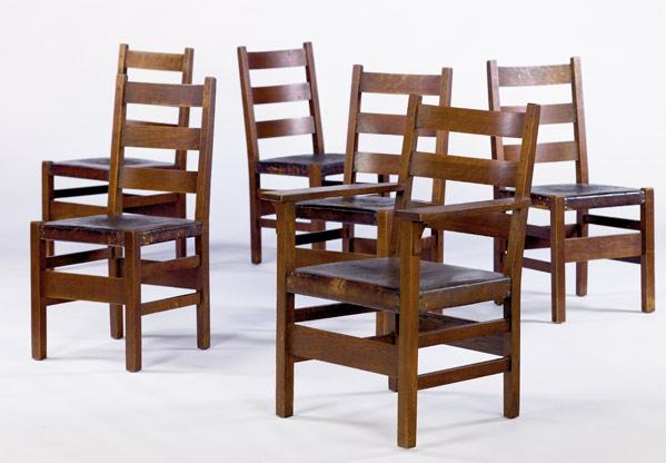 Appraisal: GUSTAV STICKLEY Set of six ladderback chairs no and five