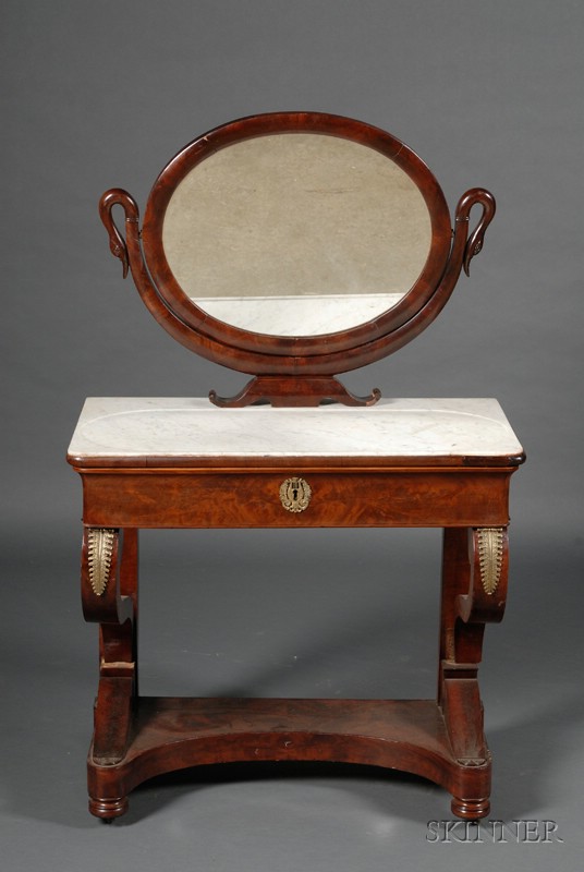 Appraisal: Empire Revival Bronze-mounted and Marble-top Dressing Table th century with