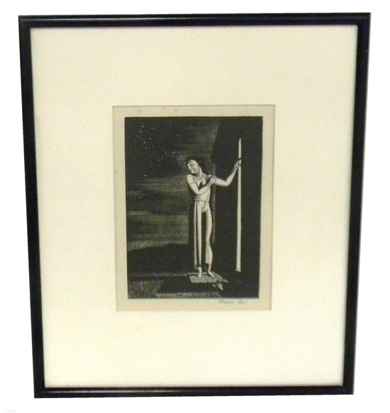 Appraisal: Rockwell Kent American - Starry Night wood engraving depicting standing