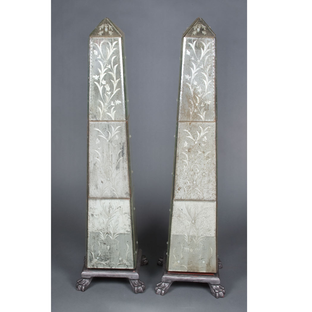 Appraisal: Pair of Mirrored Obelisks Height inches