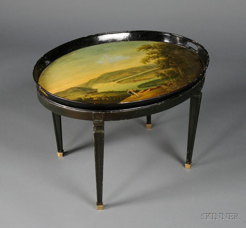 Appraisal: English Regency Painted Tole Tray on Later Stand the tray