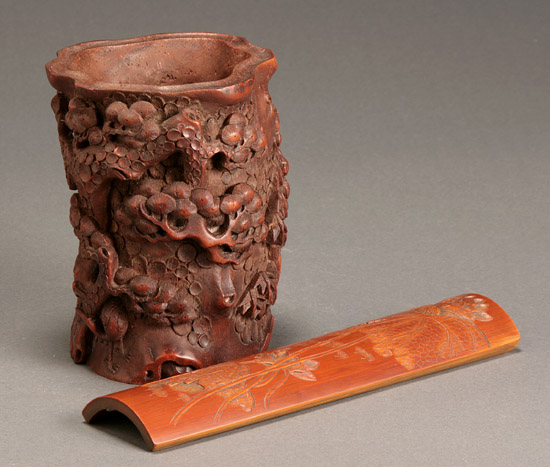 Appraisal: Chinese Bamboo Brushpot and a Scholar's Wrist Rest th Century