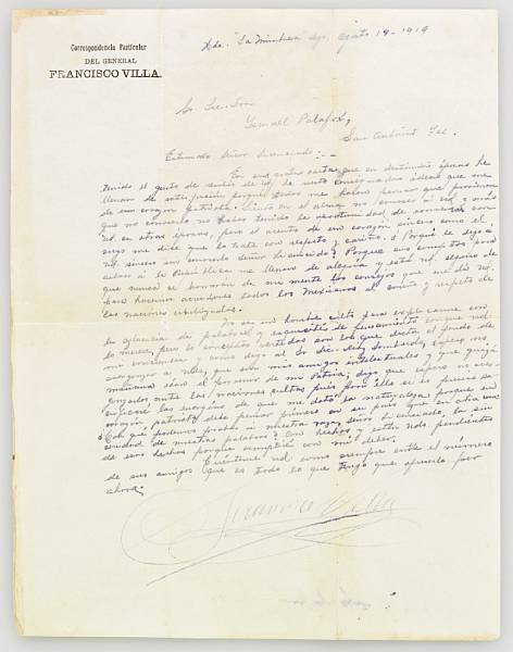 Appraisal: VILLA FRANCISCO PANCHO - Autograph Letter Signed Francisco Villa in