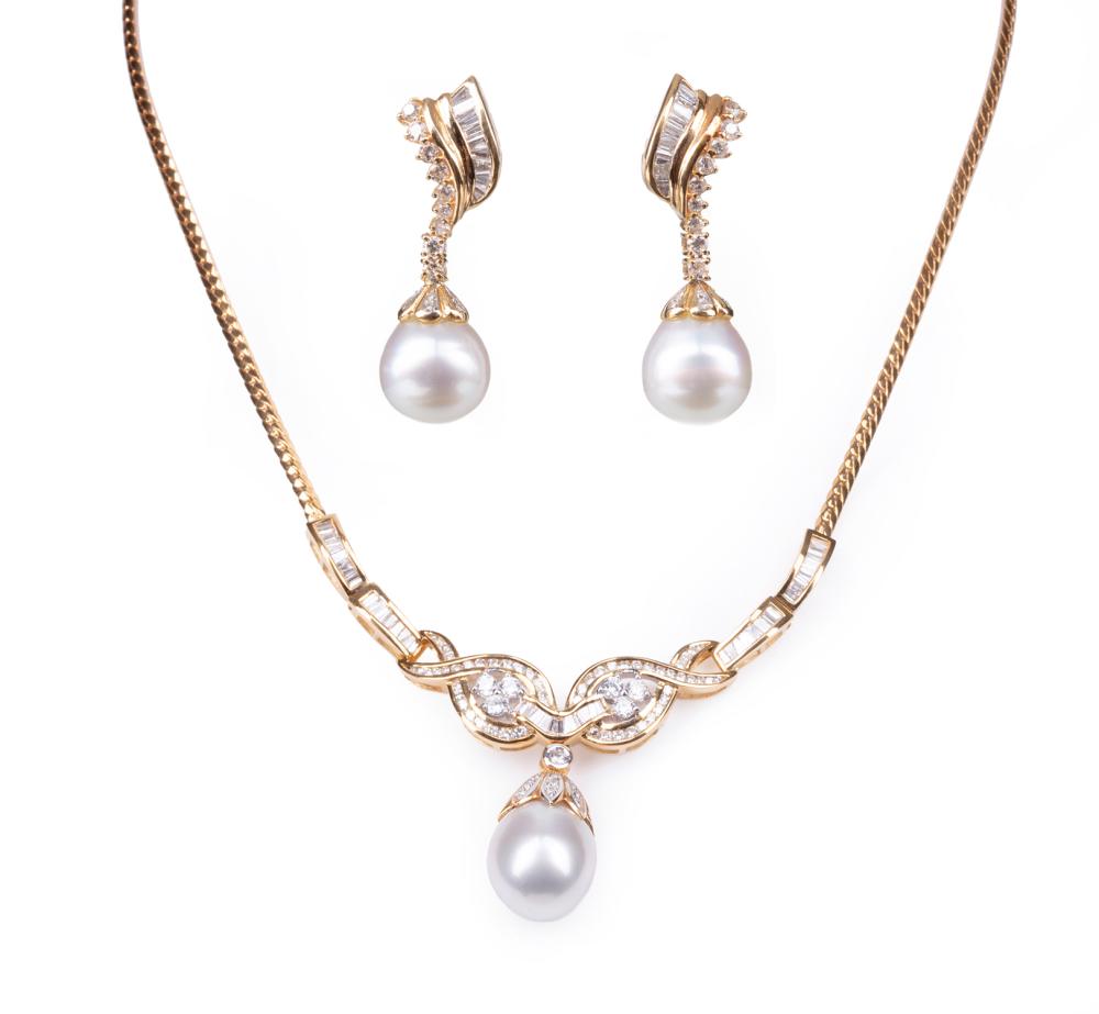 Appraisal: Set of kt Yellow Gold South Sea Pearl and Diamond