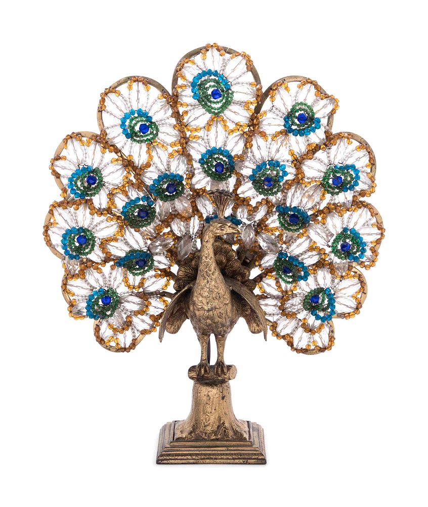 Appraisal: A Neoclassical Cut and Colored Glass Mounted Gilt Metal Peacock