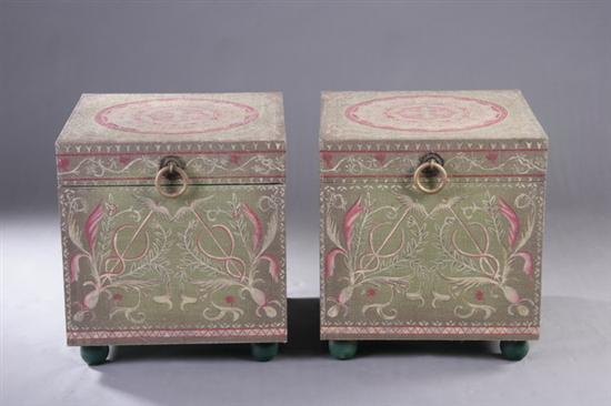 Appraisal: PAIR RANDOM HARVEST POLYCHROME BOXES th century Each with block-printed