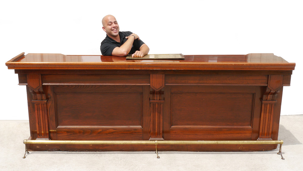 Appraisal: LARGE BAR WITH SINK Mixed wood bar with brass foot