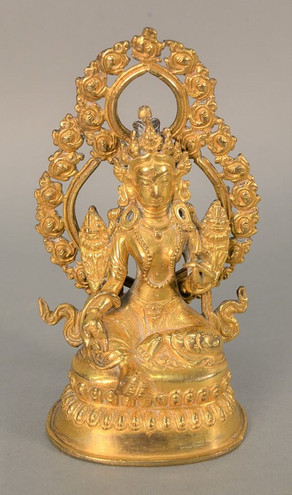 Appraisal: Chinese Gilt Bronze Seated Tara seated figure on lotus form