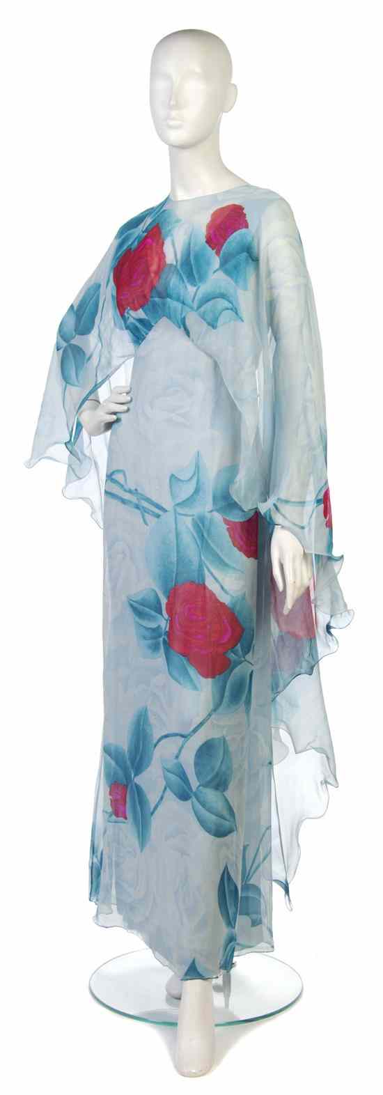 Appraisal: A Hanae Mori Silk Floral Evening Dress with sash extension