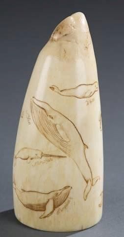 Appraisal: Whale tooth scrimshaw w etched whales A late th century