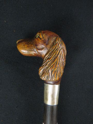 Appraisal: Figural Dog Head Walking Stick sterling band long